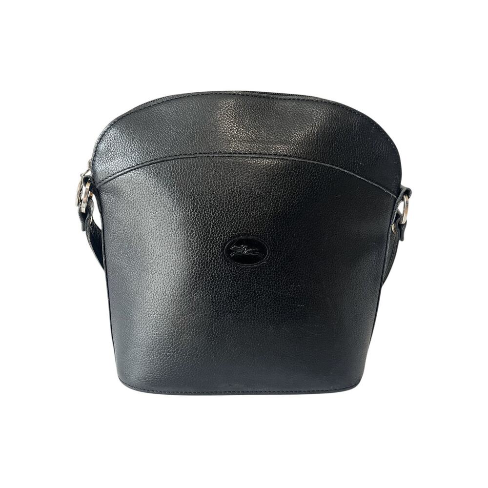 Longchamp Vintage Le Foulonne Dome Crossbody Black Pebbled Leather France Y2K